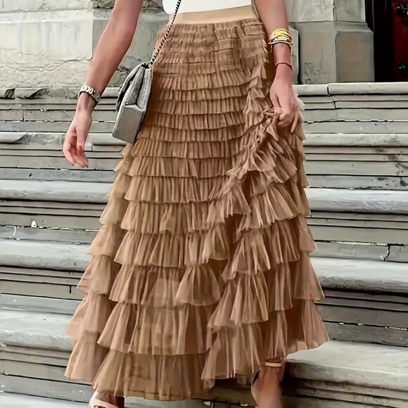 NEW! BOHO Tulle LAYERED MAXI SKIRT SZ L - Picture 5 of 7